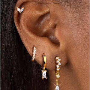 Small 14K Gold Hypoallergenic Dangle Hoop Earrings for Women, Pack of 3-4 Pairs